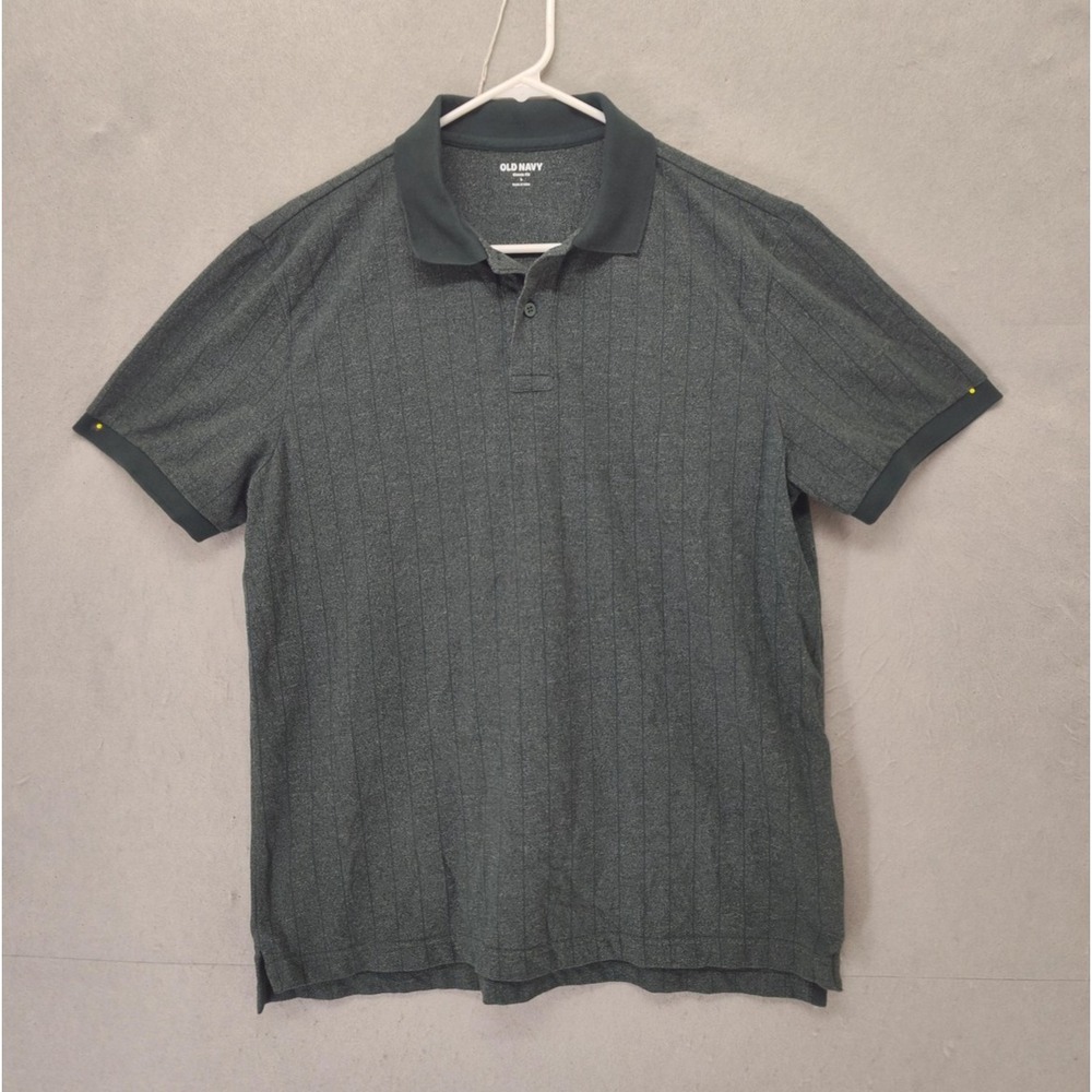 Old Navy Polo Shirt Mens Large Gray Classic Fit Short Sleeve Striped Golf Casual